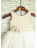 Linen Polka Dots Cupcake Tulle Flower Girl Dress 